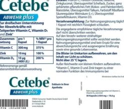 Cetebe Abwehr plus Vitamin C+Vitamin D3+ Zink 30 Kapseln