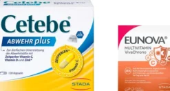 Cetebe Abwehr plus Vitamin C + Vitamin D3 + Zink 120 Kapseln + gratis Eunova VivaChrono 2 x 10 Tabletten