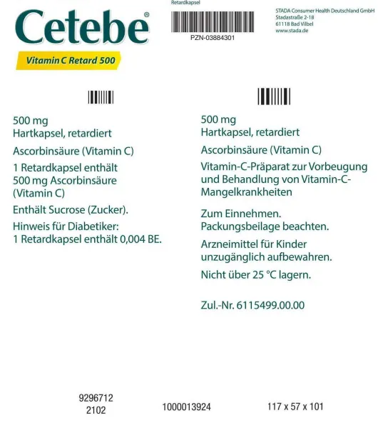 Cetebe Vitamin C Retardkapseln 500 mg 60 Stück