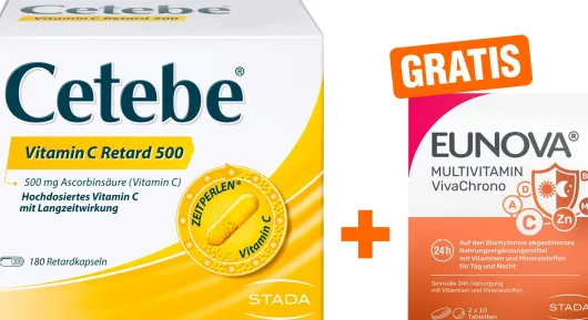 Cetebe Vitamin C Retardkapseln 500mg 180 Stück + gratis Eunova VivaChrono 2 x 10 Tabletten