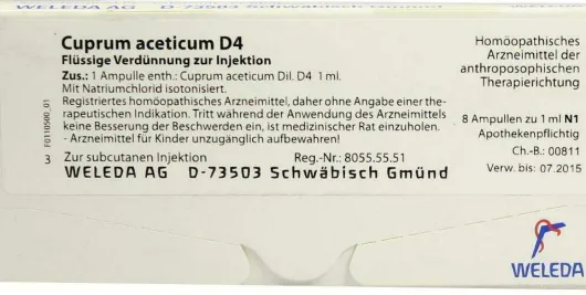 Cuprum Aceticum D 4 Weleda 8 X 1 ml Ampullen