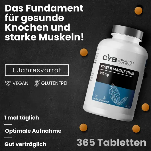Cyb Power Magnesium 400 mg Hochdosiert + Vegan 365 Tabletten
