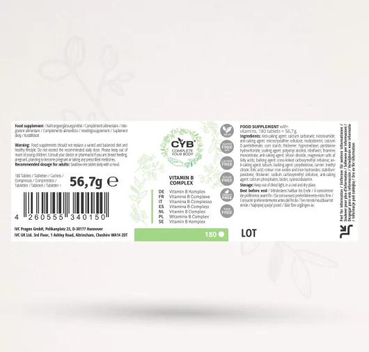Cyb Vitamin B-Komplex Hochdosiert 100% Vegan 180 Tabletten