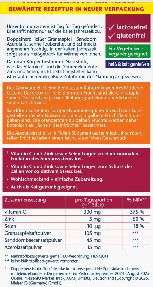 Doppelherz Aktiv Heißer Granatapfel+sanddorn+acerola 10 Beutel