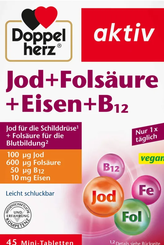 Doppelherz Aktiv Jod + Folsäure + Eisen + B12 45 Mini-Tabletten