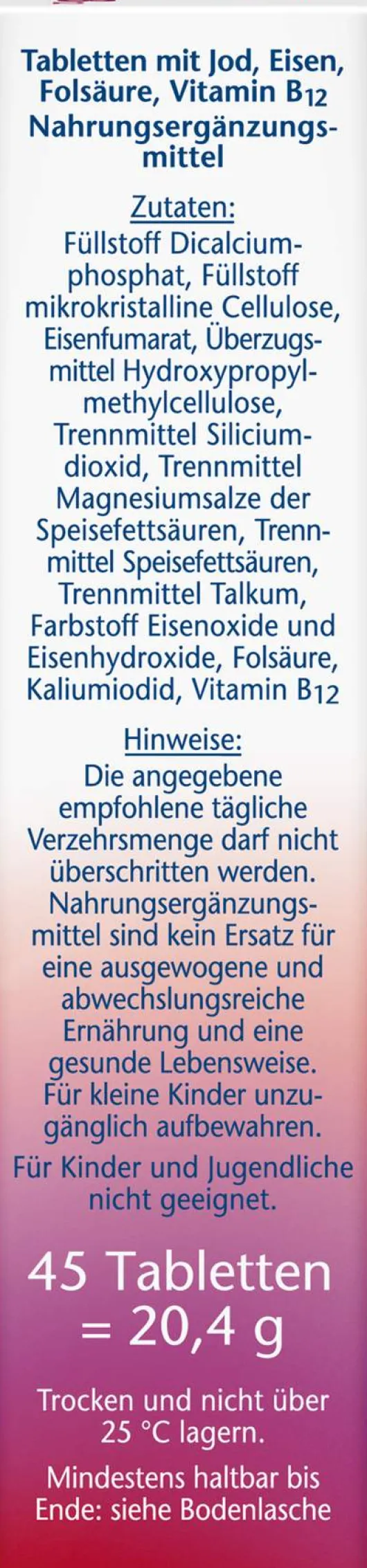 Doppelherz Aktiv Jod + Folsäure + Eisen + B12 45 Mini-Tabletten