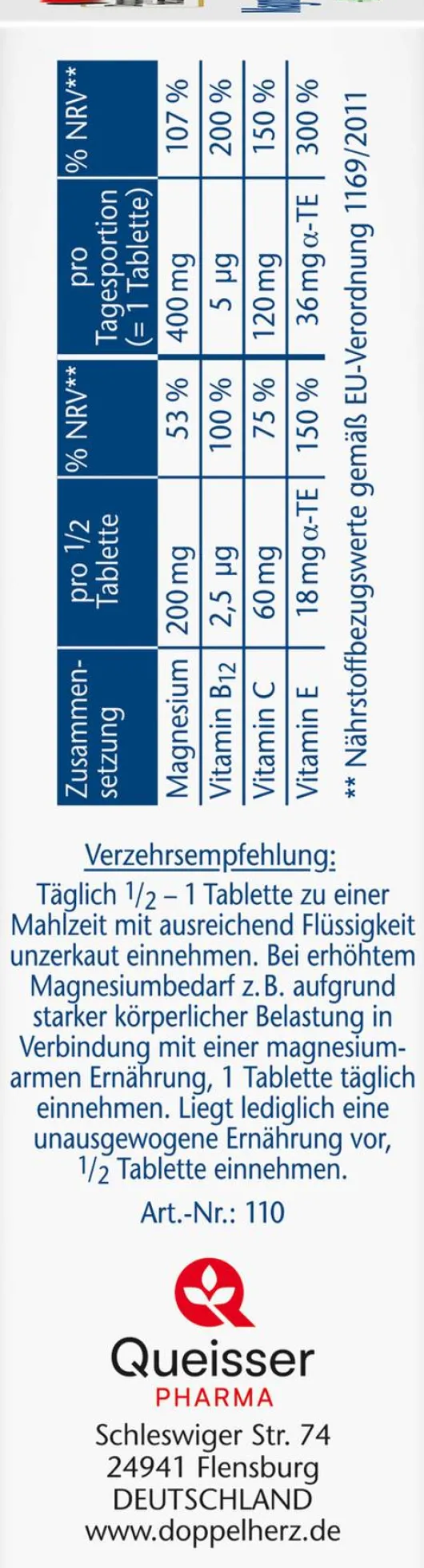 Doppelherz Aktiv Magnesium 400 + B12 + C + E 30 Tabletten