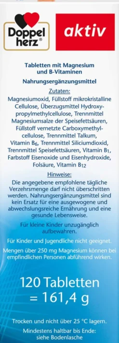 Doppelherz aktiv Magnesium 400 + B1 + B6 + B12 + Folsäure 120 Tabletten