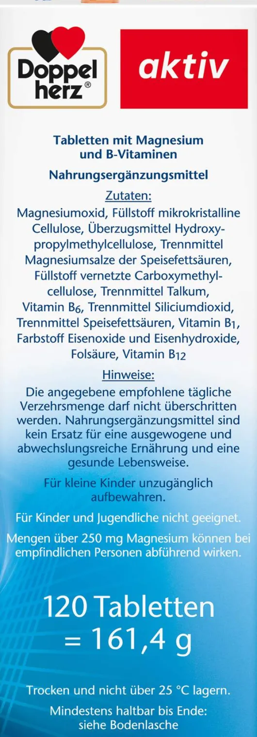 Doppelherz aktiv Magnesium 400 + B1 + B6 + B12 + Folsäure 120 Tabletten