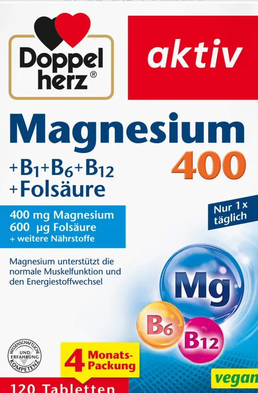 Doppelherz aktiv Magnesium 400 + B1 + B6 + B12 + Folsäure 120 Tabletten