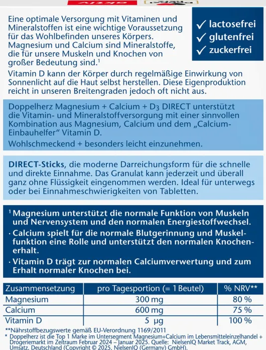 Doppelherz aktiv Magnesium + Calcium + D3 DIRECT Pellets 20 Stück