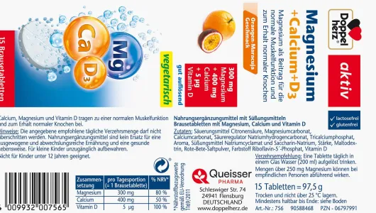 Doppelherz Aktiv Magnesium + Calcium + D3 15 Brausetabletten