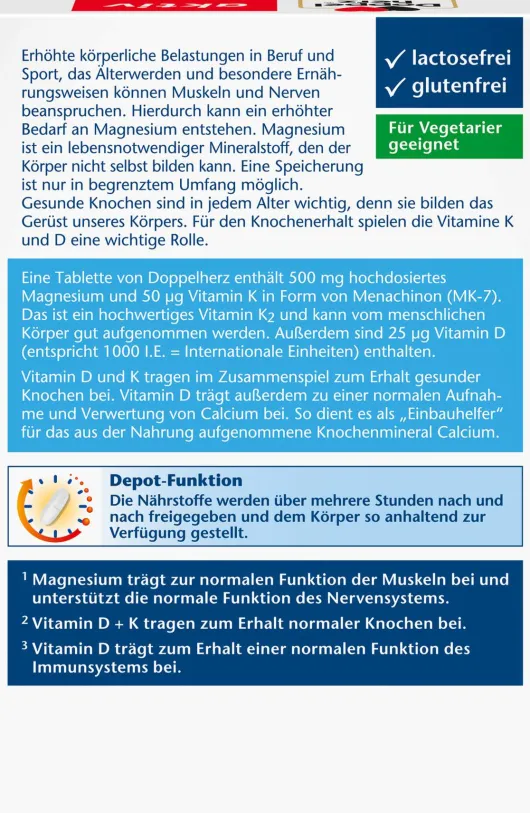 Doppelherz aktiv Magnesium 500+d3+k2 Depot 60 Tabletten