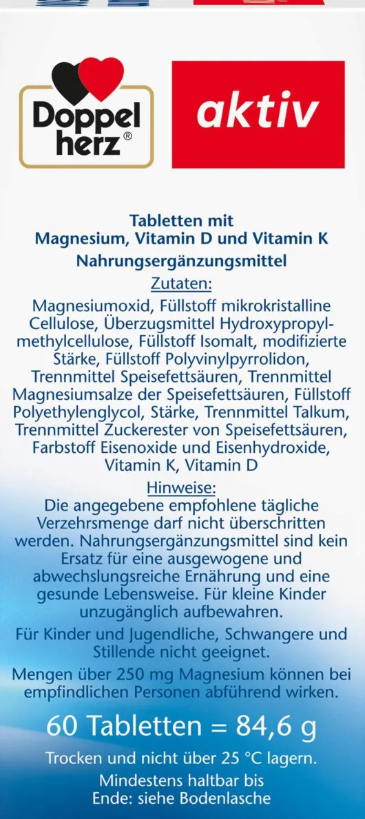 Doppelherz aktiv Magnesium 500+d3+k2 Depot 60 Tabletten