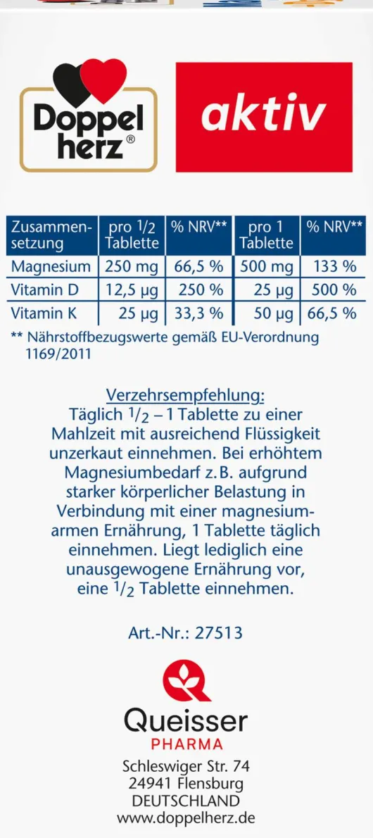 Doppelherz aktiv Magnesium 500+d3+k2 Depot 60 Tabletten