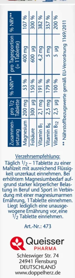 Doppelherz Aktiv Magnesium 400 mg + B1 + B6 + B12 + Folsäure 30...