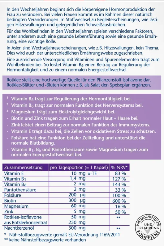 Doppelherz Aktiv Meno Rotklee + Nachtkerzenöl + Biotin 30 Kapseln