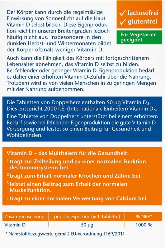Doppelherz Aktiv Vitamin D3 2000 I.E. 50 Mini-Tabletten