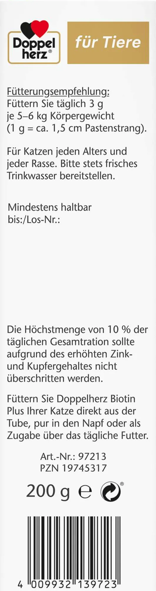 Doppelherz Für Tiere Biotin Plus Paste Für Katzen 200 G