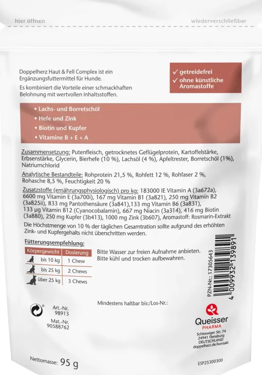 Doppelherz Haut & Fell Complex für Hunde 30 Chews