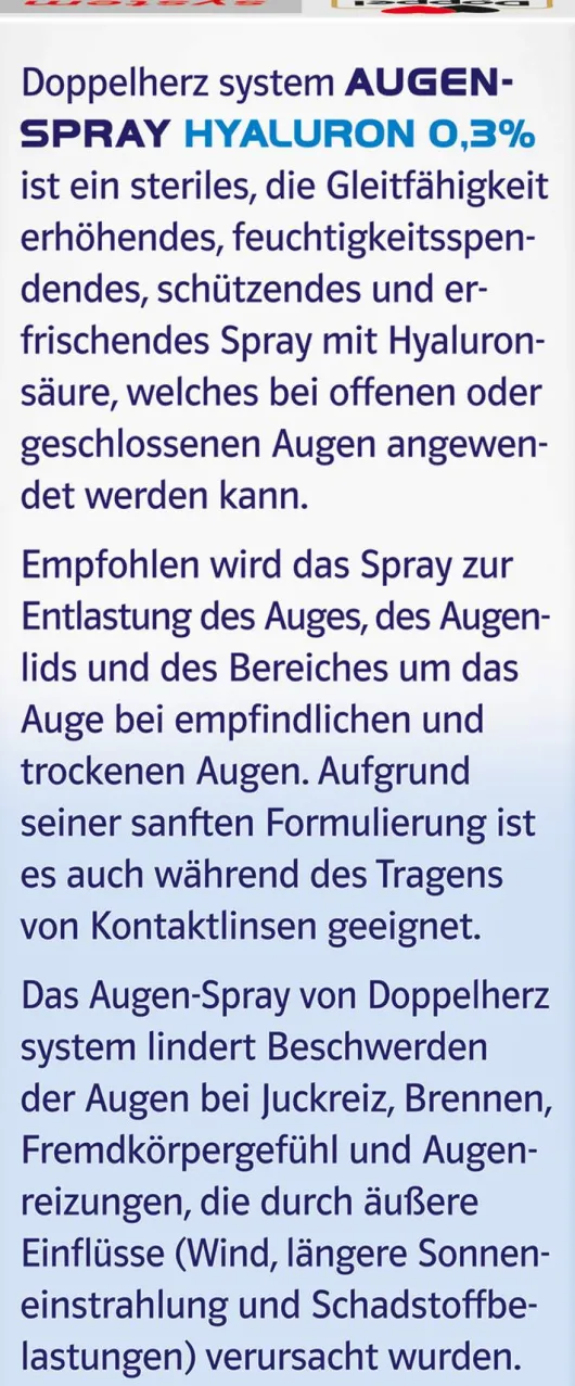 Doppelherz System Augenspray Hyaluron 0,3% 10 ml