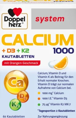 Doppelherz System Calcium 1000 + D3 + K2 60 Kautabletten
