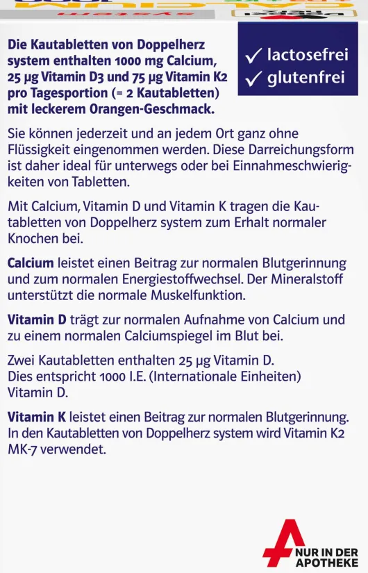 Doppelherz System Calcium 1000 + D3 + K2 60 Kautabletten