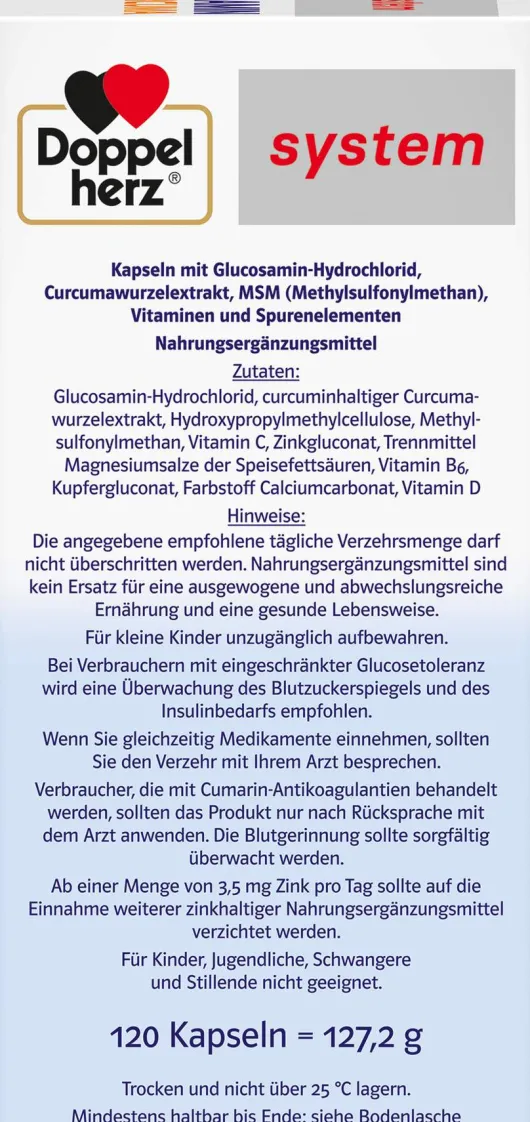 Doppelherz System Glucosamin 1000 + Curcuma Vegan 120 Kapseln