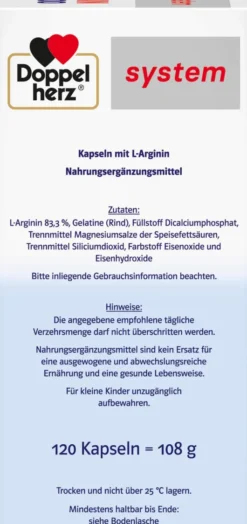 Doppelherz system L-Arginin Vital 3000 120 Kapseln