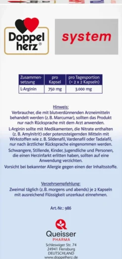 Doppelherz system L-Arginin Vital 3000 120 Kapseln