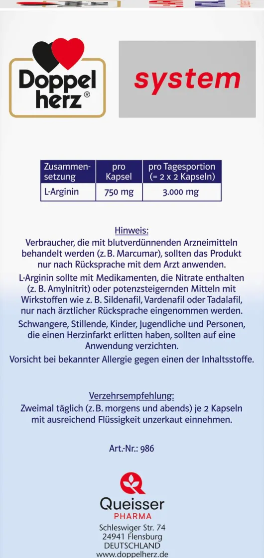 Doppelherz system L-Arginin Vital 3000 120 Kapseln