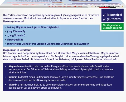 Doppelherz system Magnesium 400 Citrat Granulat 60 Beutel