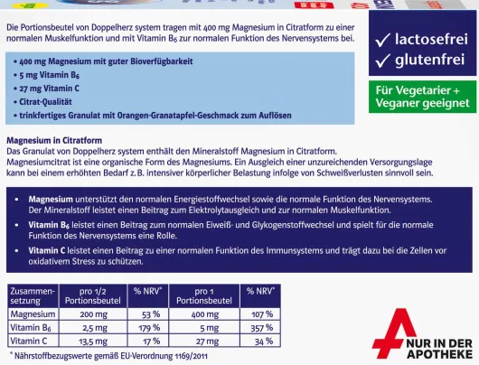 Doppelherz System Magnesium 400 Citrat Granulat 20 Beutel