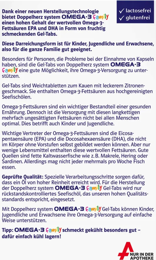 Doppelherz system Omega3 family Gel - Tabs 60 Kautabletten