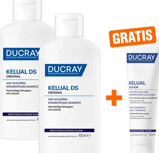 Ducray Kelual DS Shampoo 2 x 100 ml + gratis Elution ausgl.Shampoo 100 ml
