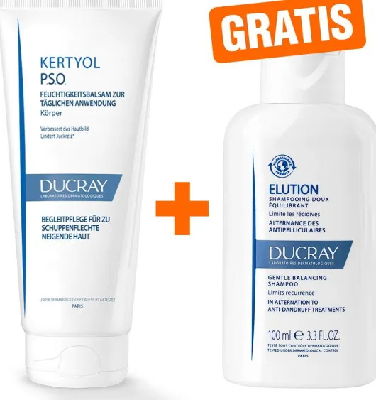 Ducray Kertyol PSO Feuchtigkeitsbalsam 200 ml + gratis Elution ausgl. Shampoo 100 ml