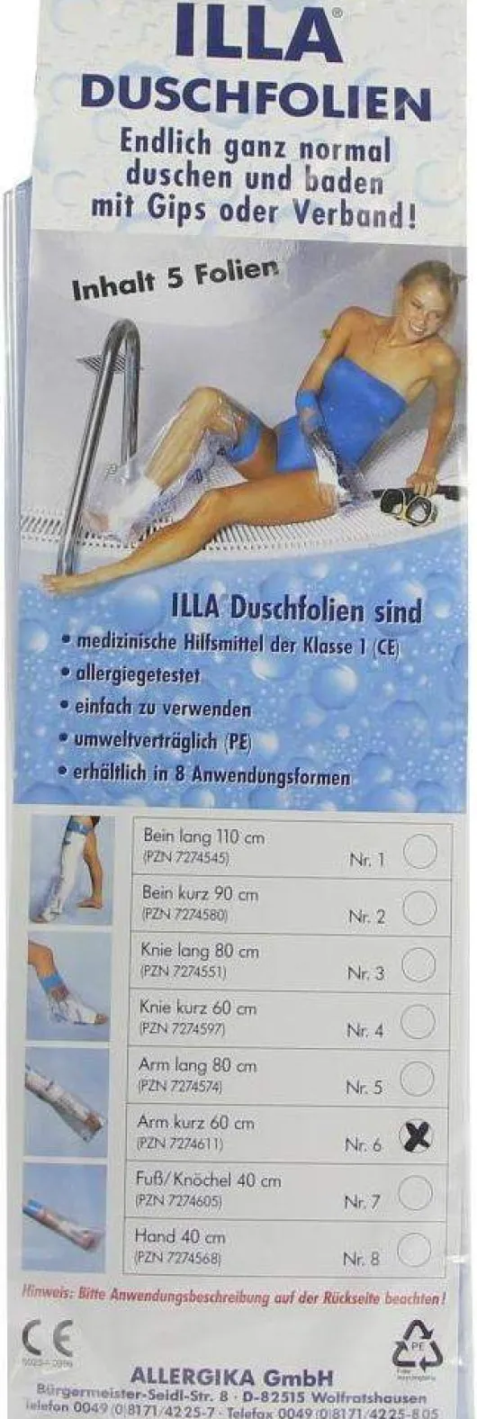 Duschfolien Arm Kurz 60 cm 5 Stück