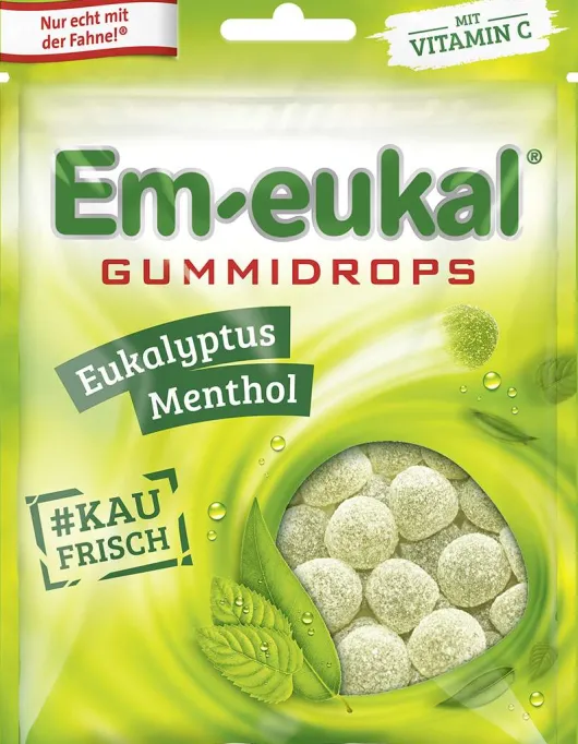 Em Eukal Gummidrops Eukalyptus - Menthol Zuckerhaltig 90 G Bonbons