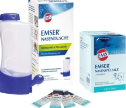 Emser Nasendusche mit 4 Beutel Nasenspülsalz + Nasenspülsalz physiologisch 100 Beutel Pulver