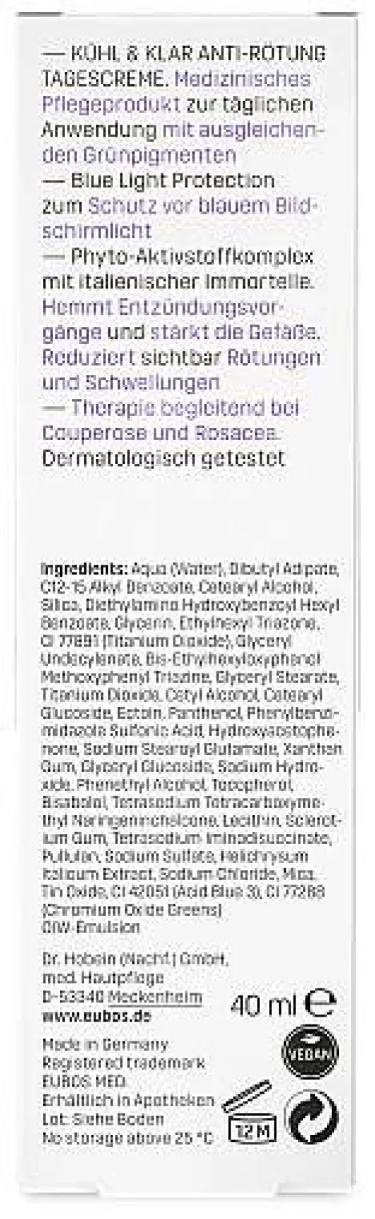 Eubos Kühl & Klar Anti-Rötung Tagescreme LSF20 40 ml