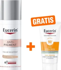 Eucerin Anti-Pigment Tagespflege getönt mittel 50 ml Creme + gratis Sun Gel-Creme Oil Control 20 ml