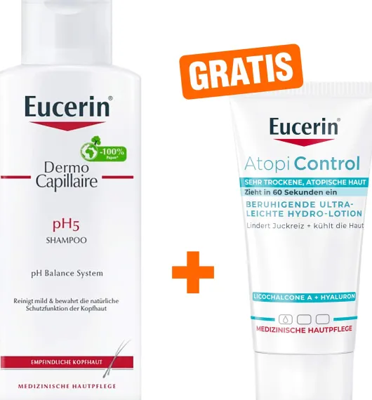 Eucerin Dermo Capillaire pH5 Shampoo 250 ml + gratis AtopiControl Hydro-Lotion 20 ml