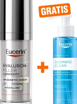 Eucerin Hyaluron - Filler + Longevity Epigenetic Serum 30 ml + gratis Eucerin DermoClear Hyaluron Reinigungsgel 200 ml