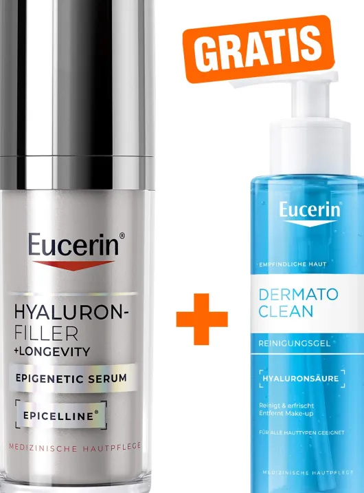 Eucerin Hyaluron - Filler + Longevity Epigenetic Serum 30 ml + gratis Eucerin DermoClear Hyaluron Reinigungsgel 200 ml