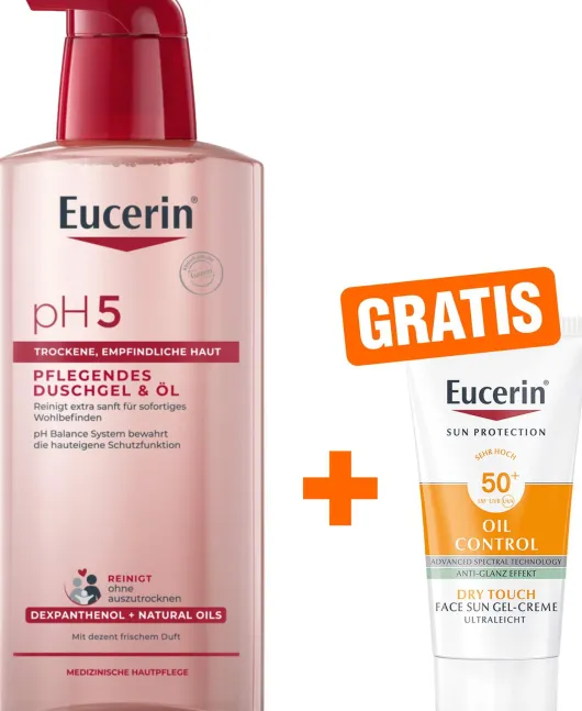 Eucerin pH5 Duschgel & Öl empfindliche Haut 400 ml + gratis Eucerin Sun Gelcreme Oil Control 20 ml