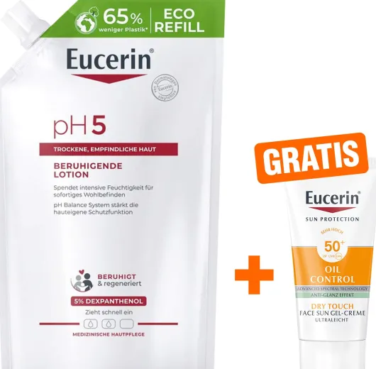 Eucerin pH5 Lotion 400ml Nachfüllbeutel empfindliche Haut + gratis Eucerin Sun Gel-Creme Oil Control 20 ml