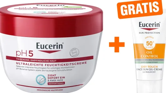 Eucerin pH5 ultraleichte Feuchtigkeitscreme 350 ml + gratis Eucerin Sun Gelcreme Oil Control 20 ml