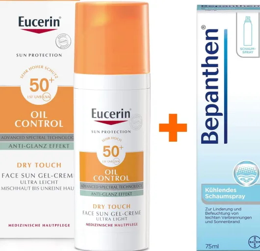 Eucerin Sun Oil Control Face LSF 50+ 50 ml Gel-Creme + Bepanthen 75 ml kühlendes Schaumspray