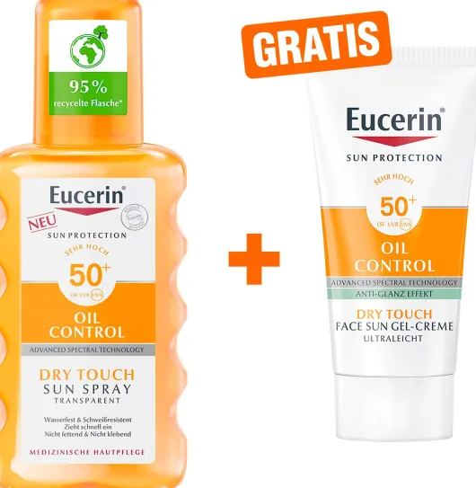 Eucerin Sun Oil Control Transparent Spray LSF 50+ 200 ml + gratis Sun Gel-Creme Oil Control 20 ml