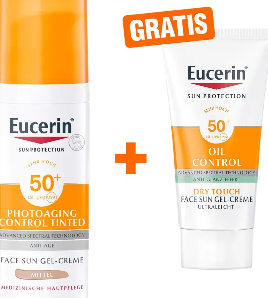 Eucerin Sun Photoaging Control Tinted Face CC Creme LSF 50+ + gratis Eucerin Sun Gel-Creme Oil Control 20 ml
